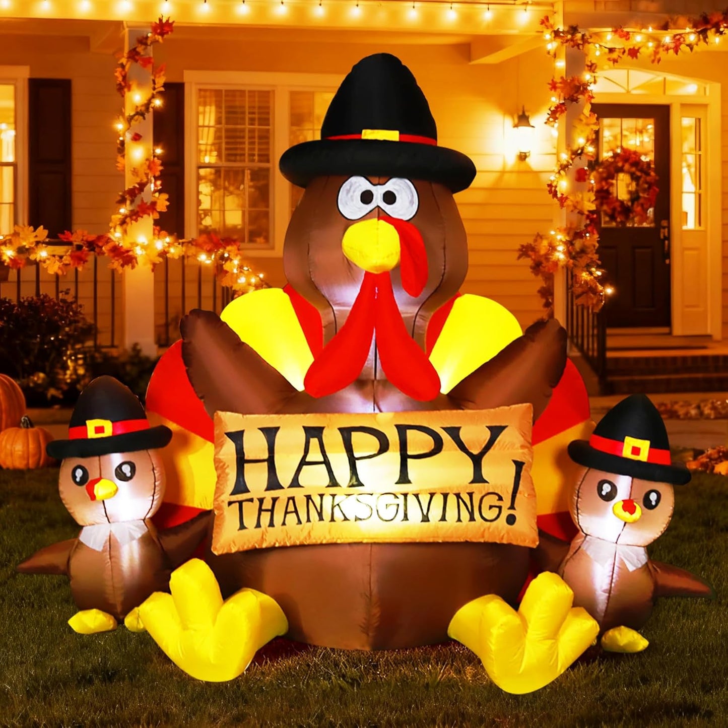 VIVOHOME 6ft Thanksgiving Inflatable Turkey Family