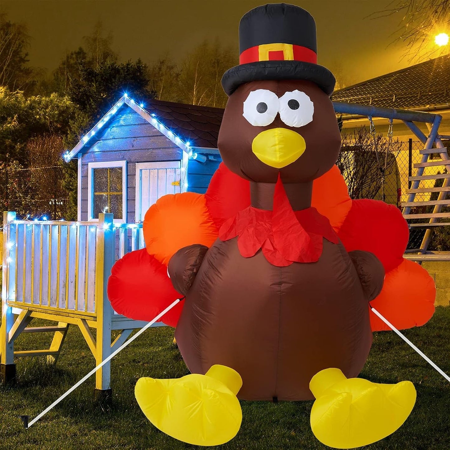 6ft Inflatable Turkey w/ Pilgrim Hat - LED Yard Decor