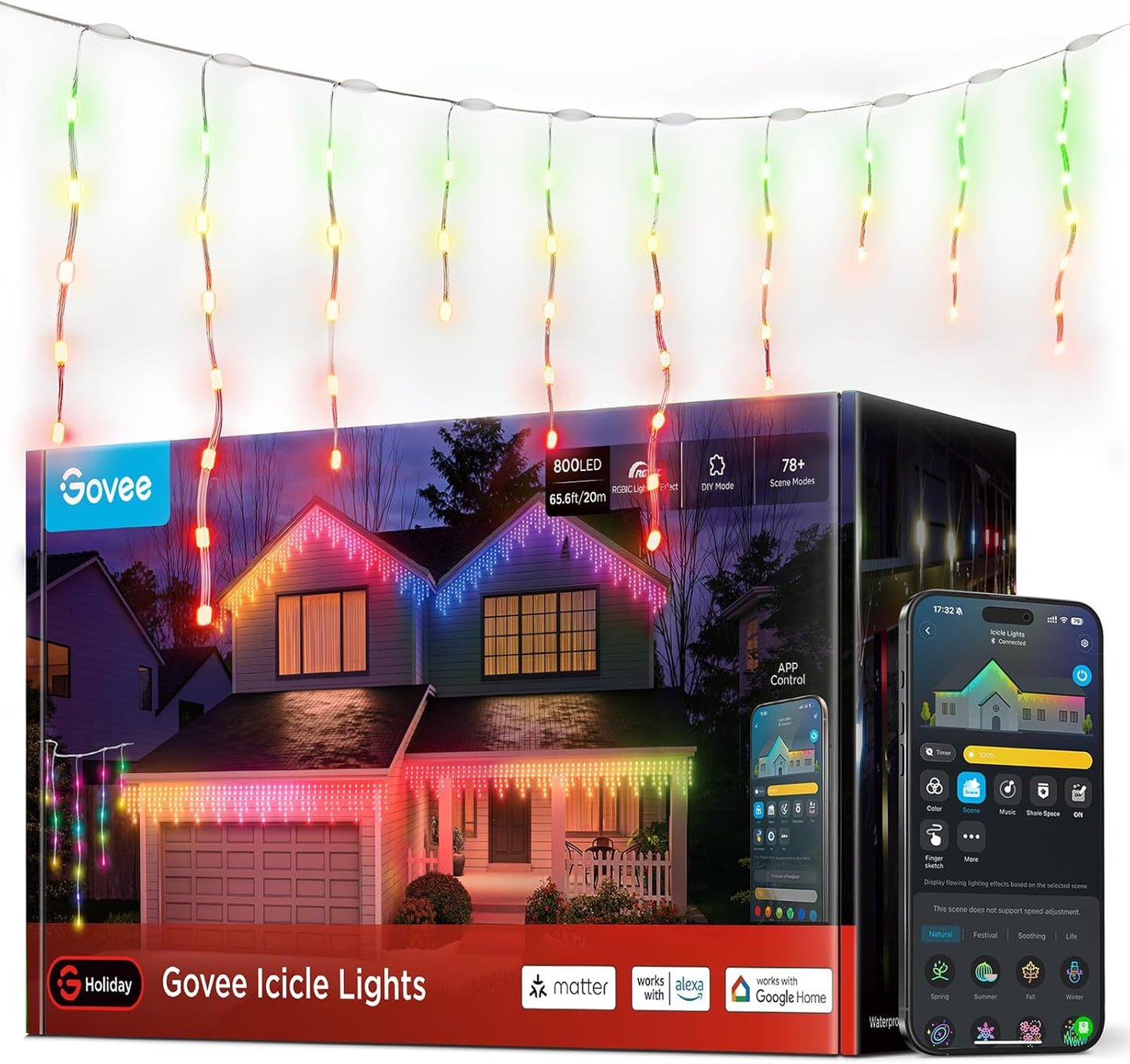 Govee Smart RGBIC Icicle Lights - Outdoor IP67 Waterproof