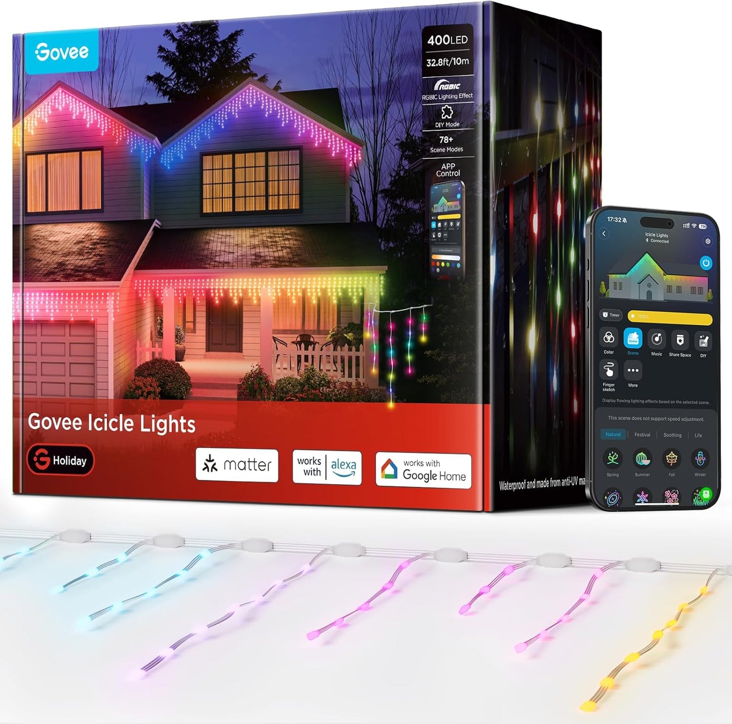Govee Smart RGBIC Icicle Lights - Outdoor IP67 Waterproof