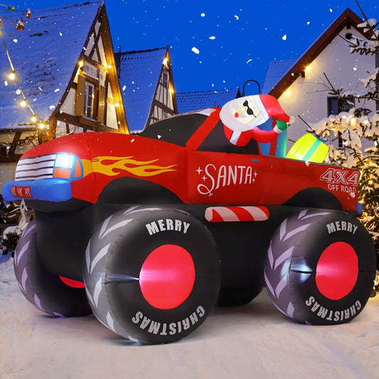 7.5 FT Monster Truck Santa Inflatable - Outdoor Christmas Decor