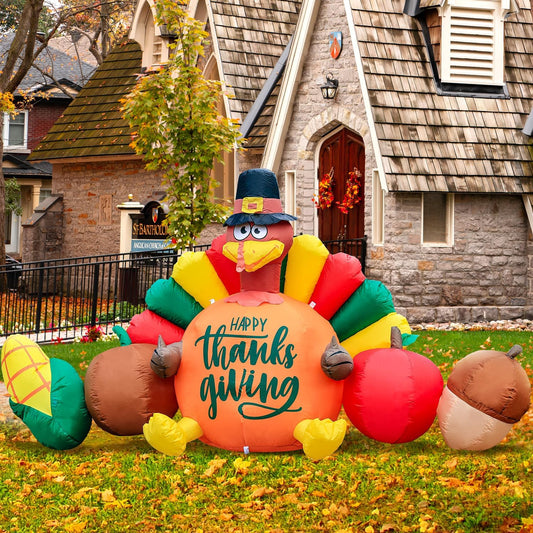 DomKom 8FT Thanksgiving Inflatables: Turkey & Veggies