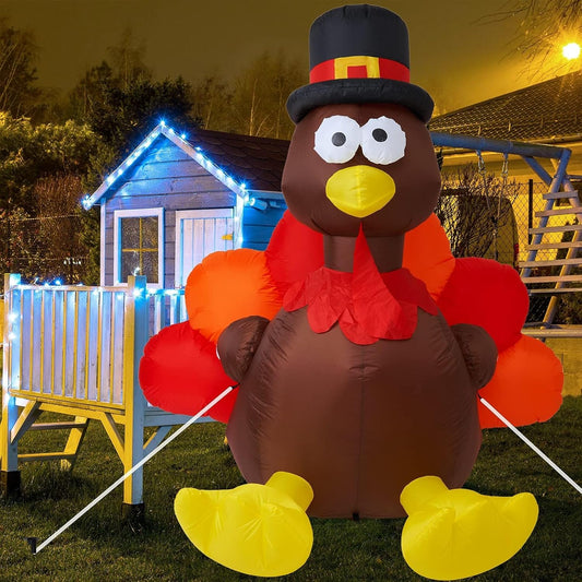 6ft Inflatable Turkey w/ Pilgrim Hat - LED Yard Decor